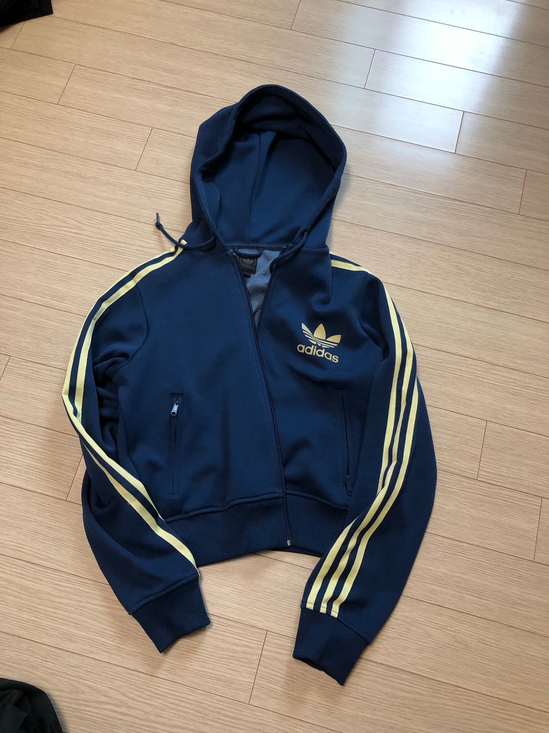 L 아디다스 후드집업 져지 자켓 연노랑 짙은파랑 네이비 상품이미지1