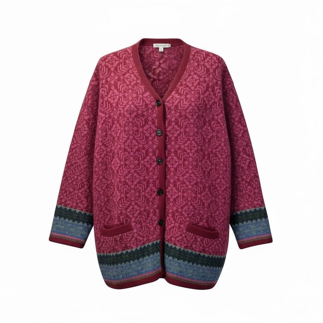 USA VINTAGE 노르딕 니트 가디건 로즈 패턴 투포켓 디테일 핑크 상품이미지1
