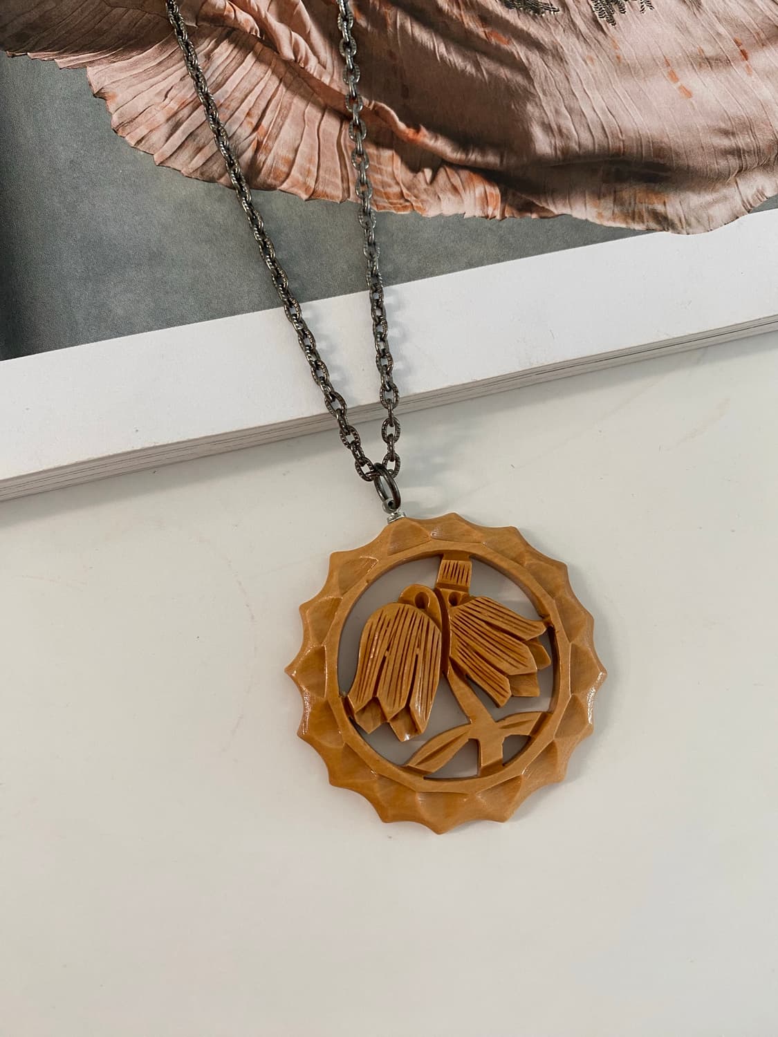 빈티지 플라워 우드 목걸이 주얼리 악세사리 상품이미지1