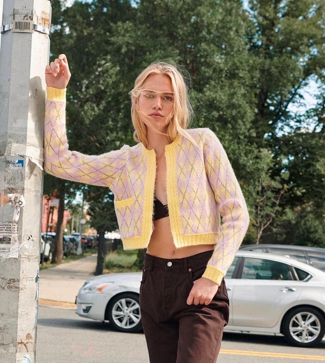 M ) 자라 여성 메탈릭 아가일 크롭 가디건  상품이미지2