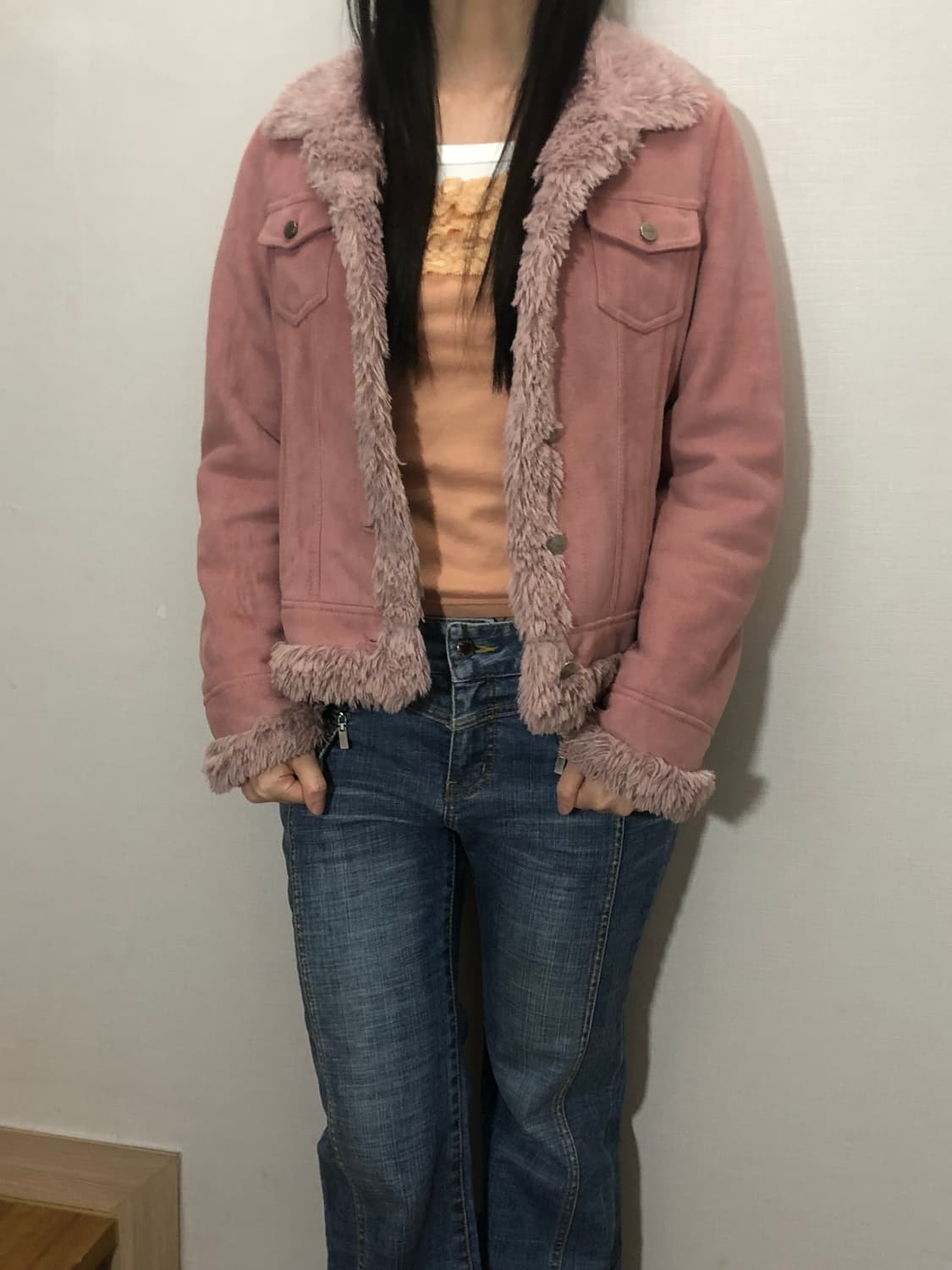 빈티지 핑크 스웨이드 퍼 자켓 상품이미지5