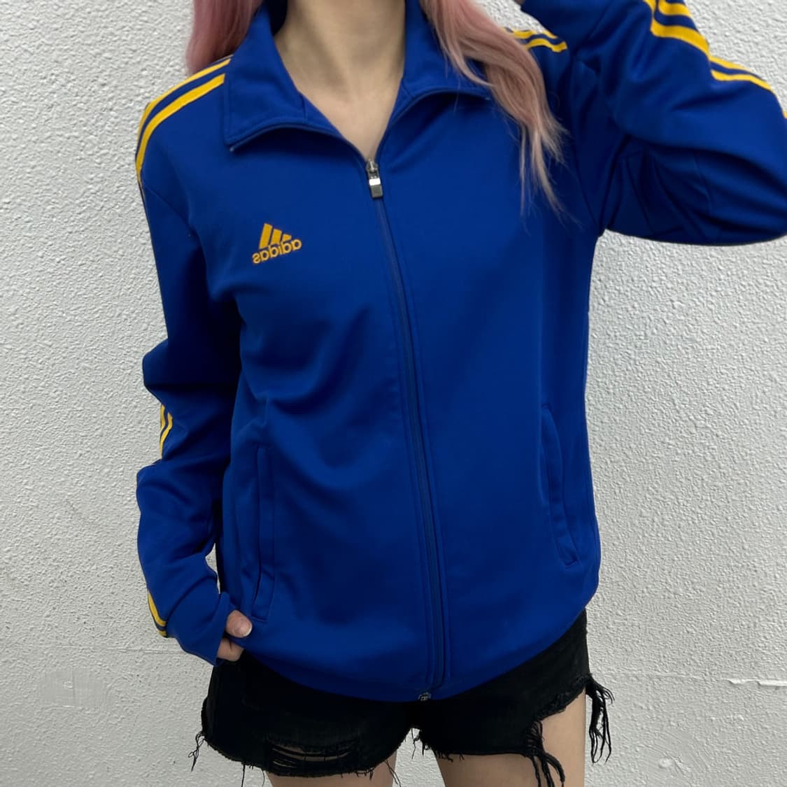 아디다스 에센셜 옐로우라인 블루 트랙탑 100 상품이미지1