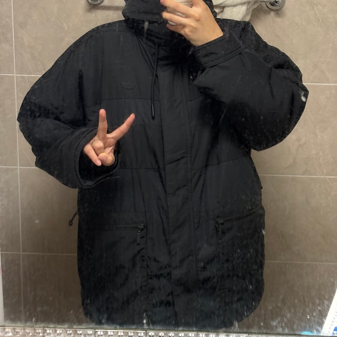 초희귀 레어템) 아디다스 올블랙 파이어버드 패딩 점퍼 110 상품이미지3