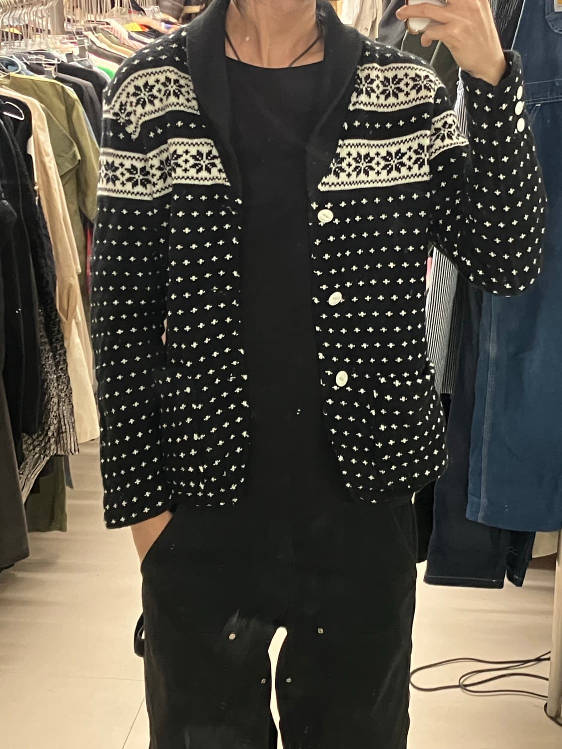 준야 와타나베 맨 꼼데가르송 페어 아일 패턴 숄카라 가디건 XL 상품이미지7