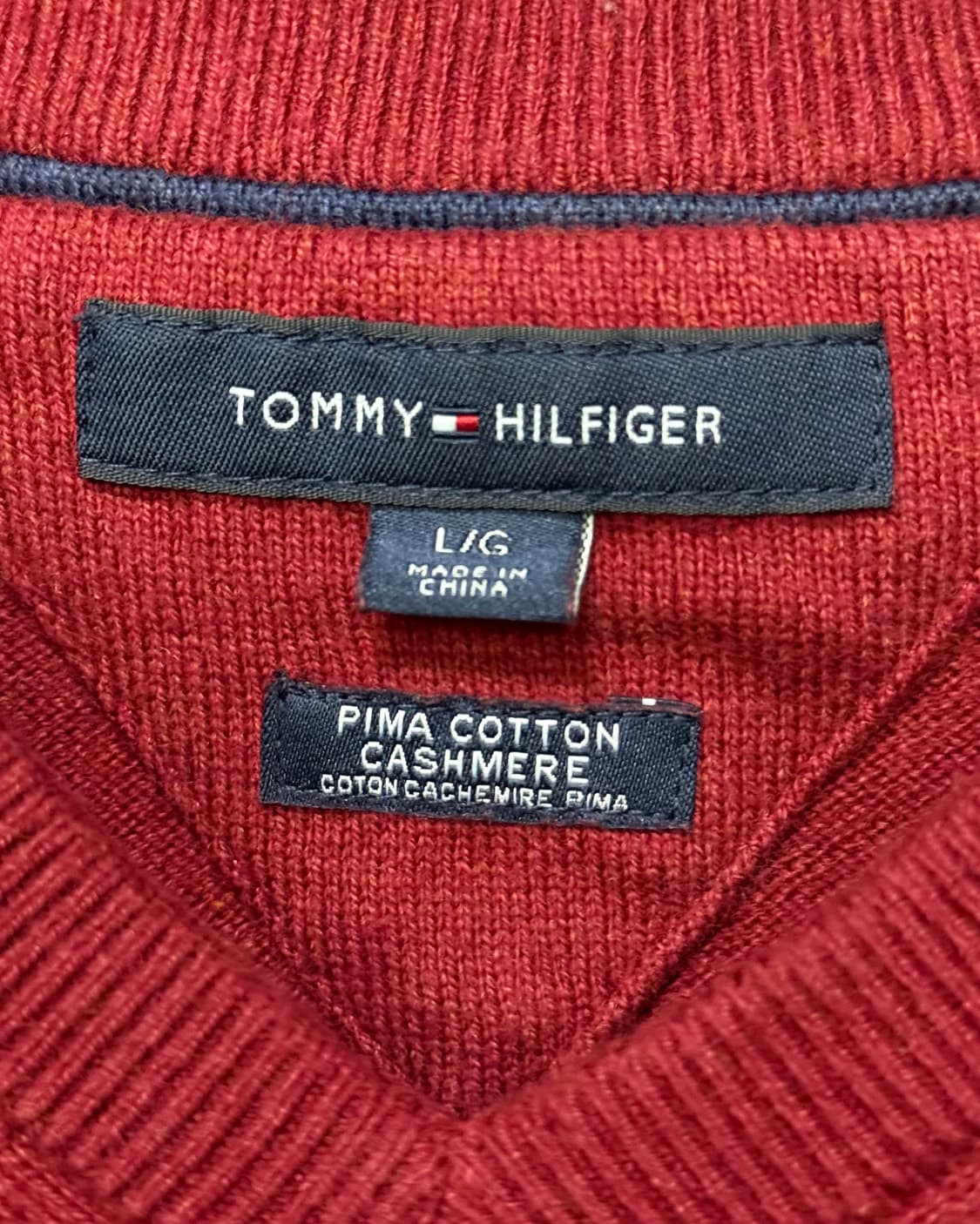 타미 힐피거 버건디 브이넥 니트 스웨터 V넥 피마 코튼 캐시미어 M 95 상품이미지5