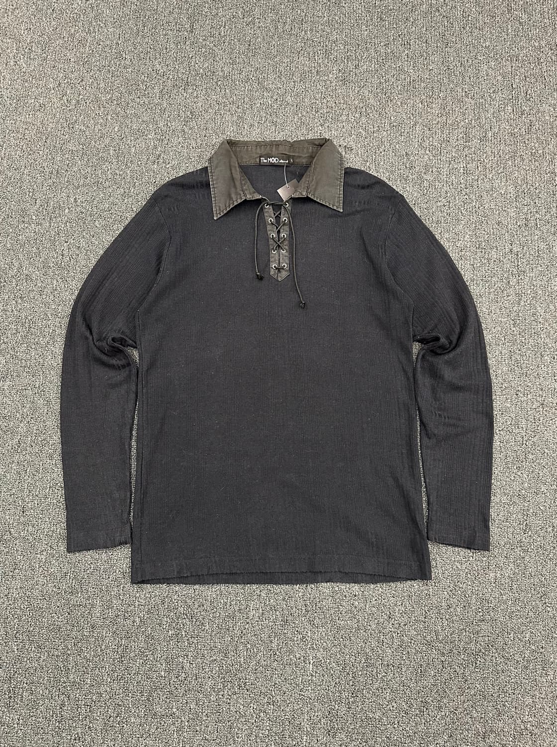 L)Japanese vintage 레이스업 블랙 골지 롱슬리브 상품이미지1