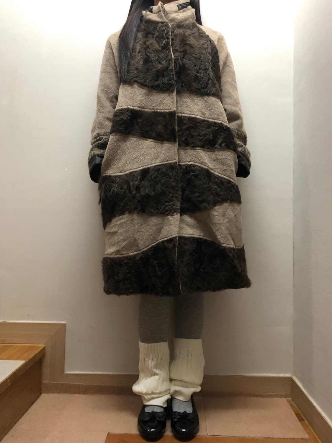 빈티지 브라운 퍼 디테일 코트 상품이미지1