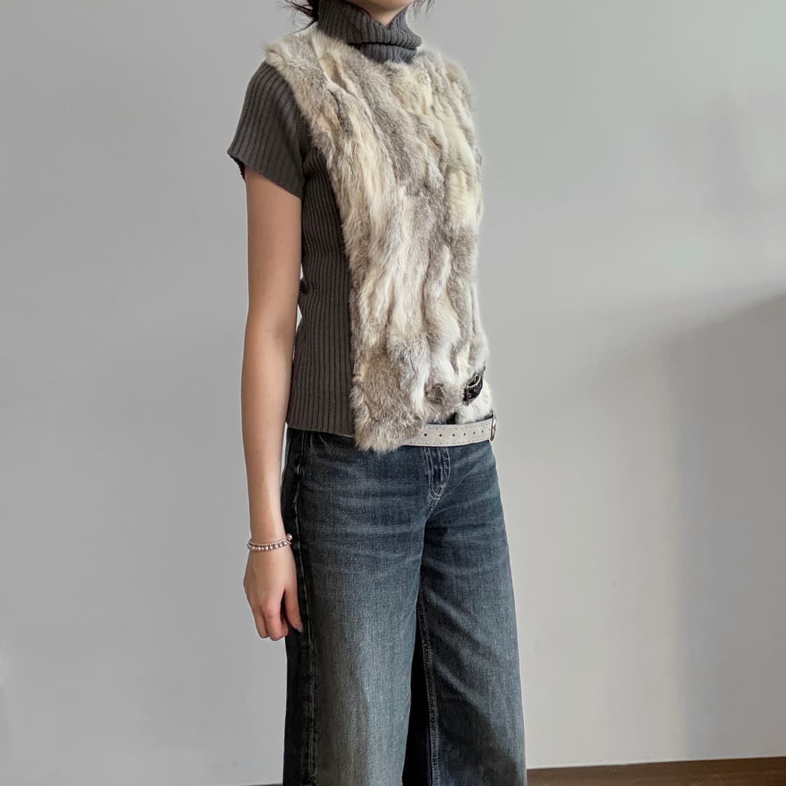 Fur Panel Ribbed Turtleneck Knit 상품이미지2