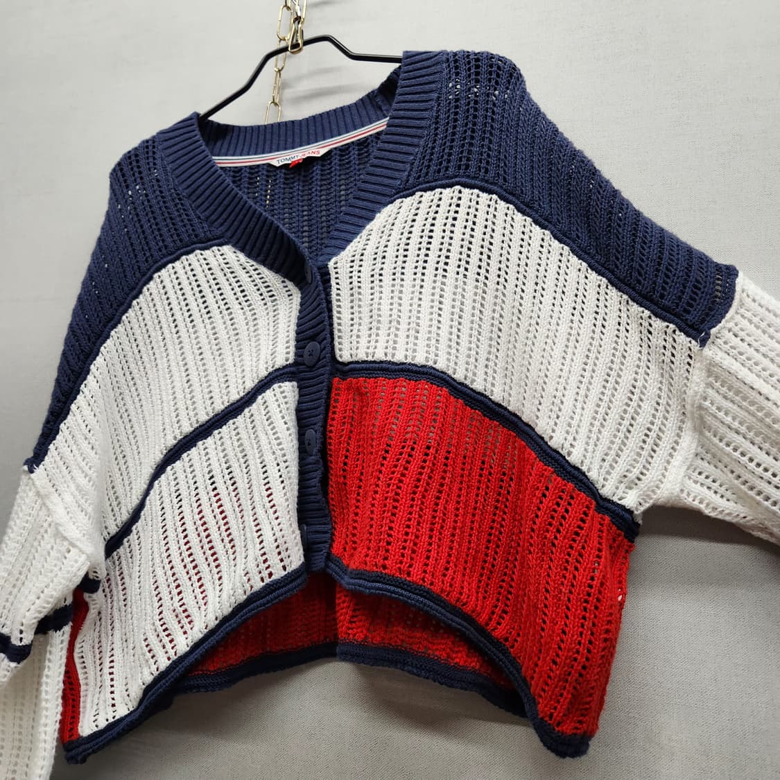 타미진스 컬러블럭 크롭 니트 오버핏 가디건 S(2XL) 상품이미지3