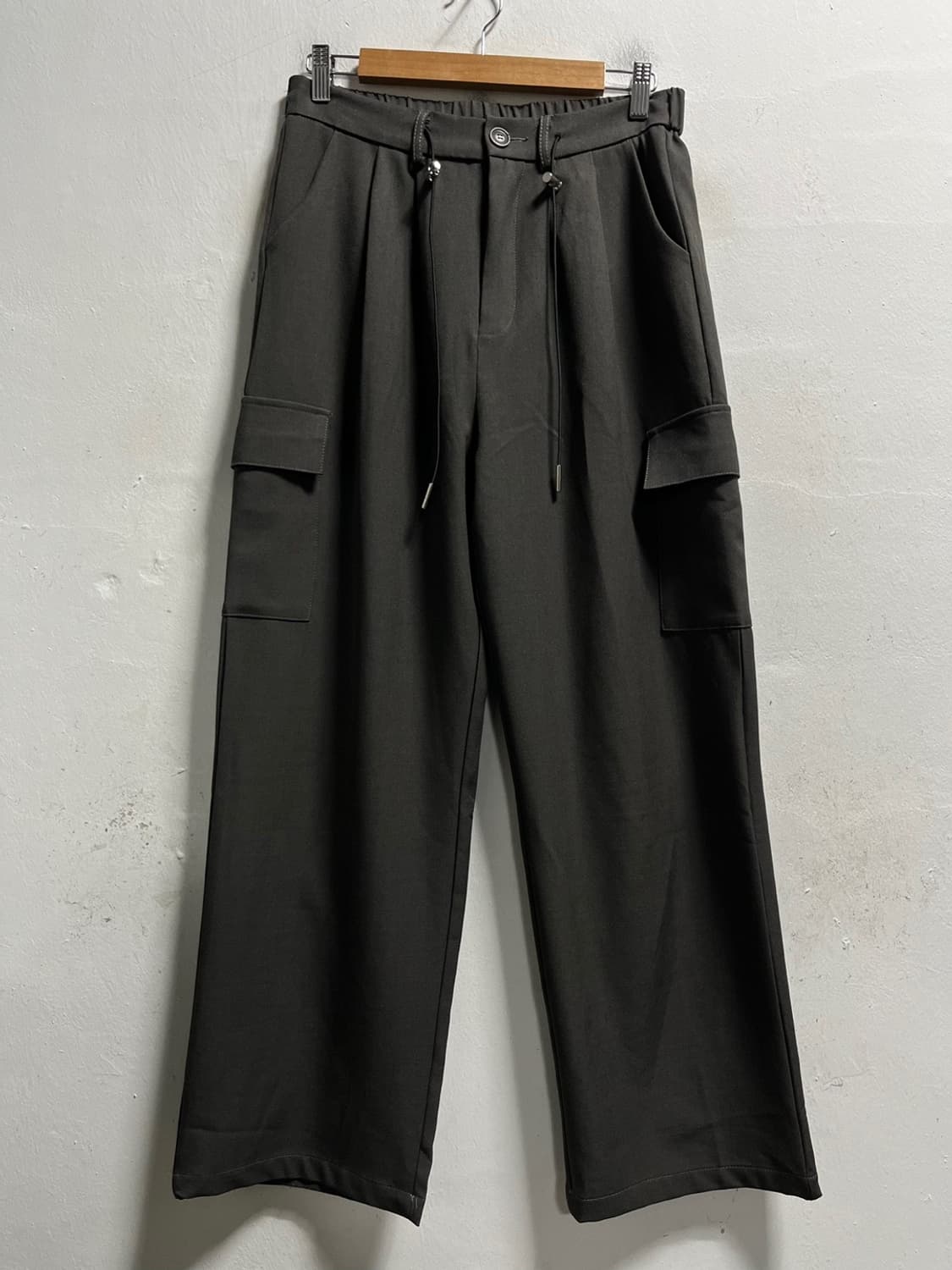 28-32) 다크브라운 스판 카고 밴딩 와이드팬츠 바지 상품이미지1