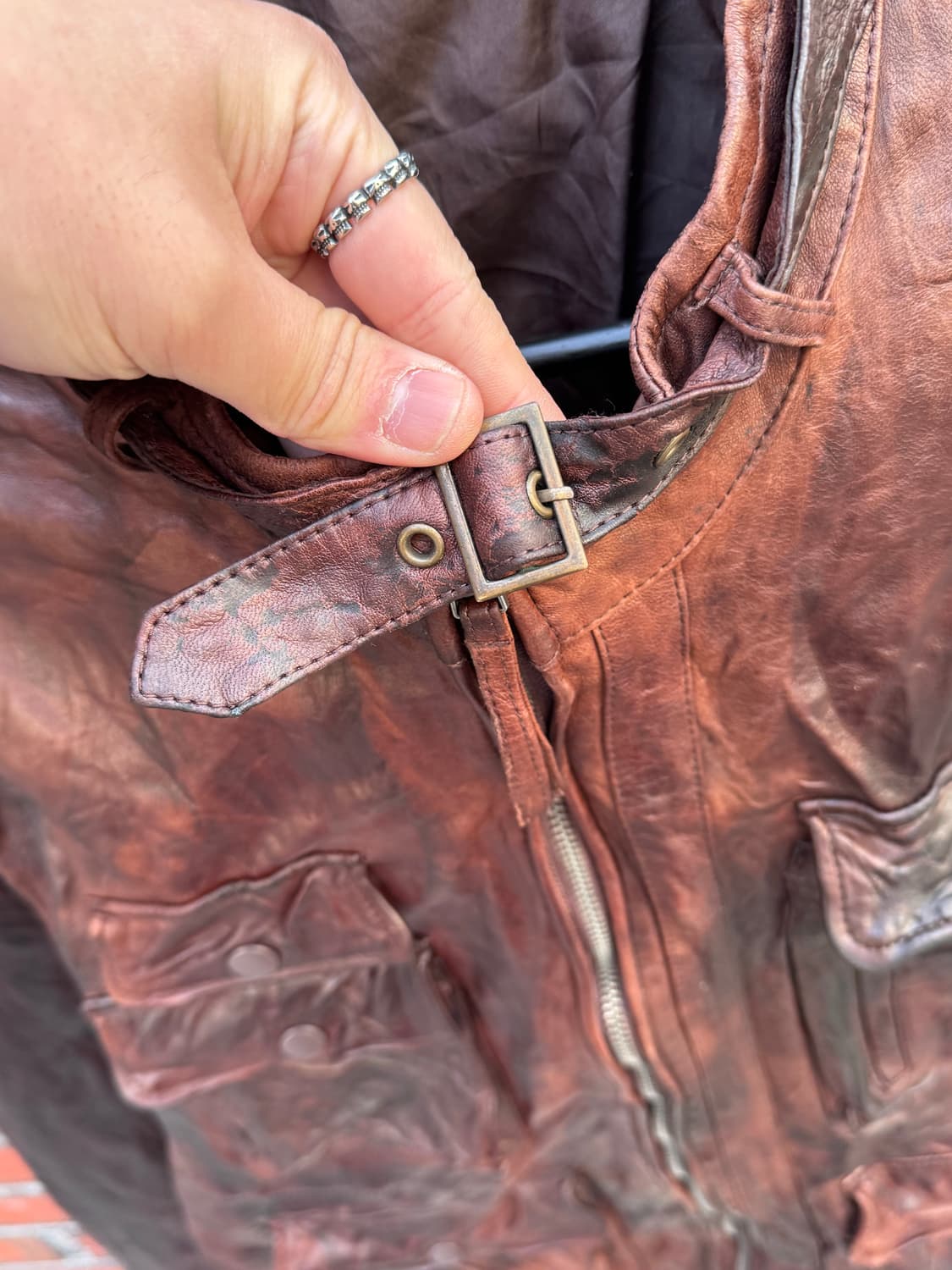 Leather 멀티포켓 디테일 라이더 가죽자켓 상품이미지4