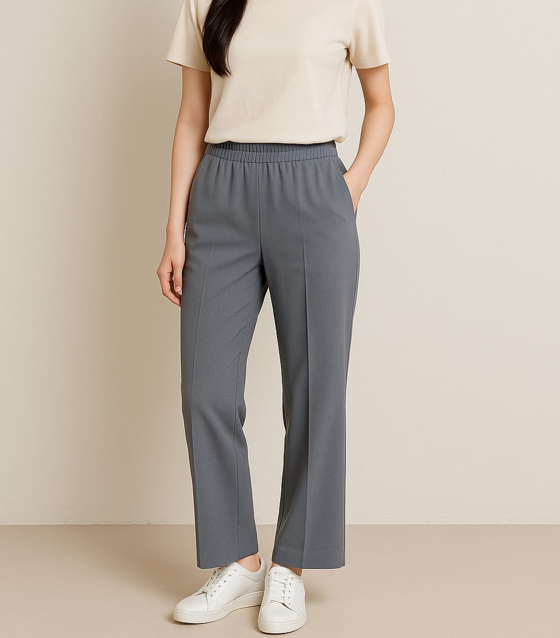 꼼빠니아 밴딩 와이드 슬랙스 그레이_55 상품이미지1