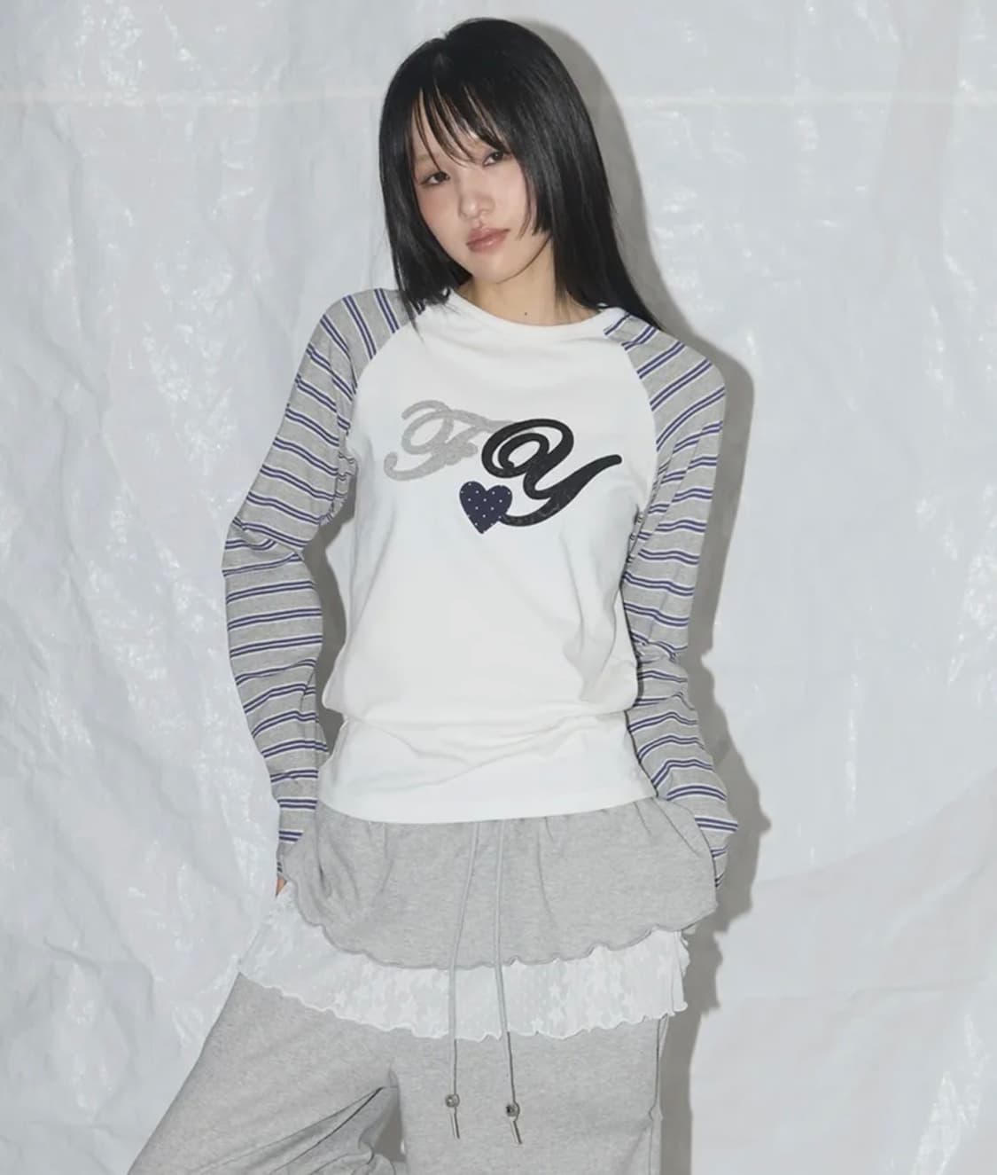 FY 패치 스트라이프 레글런 티 (WHITE 상품이미지1