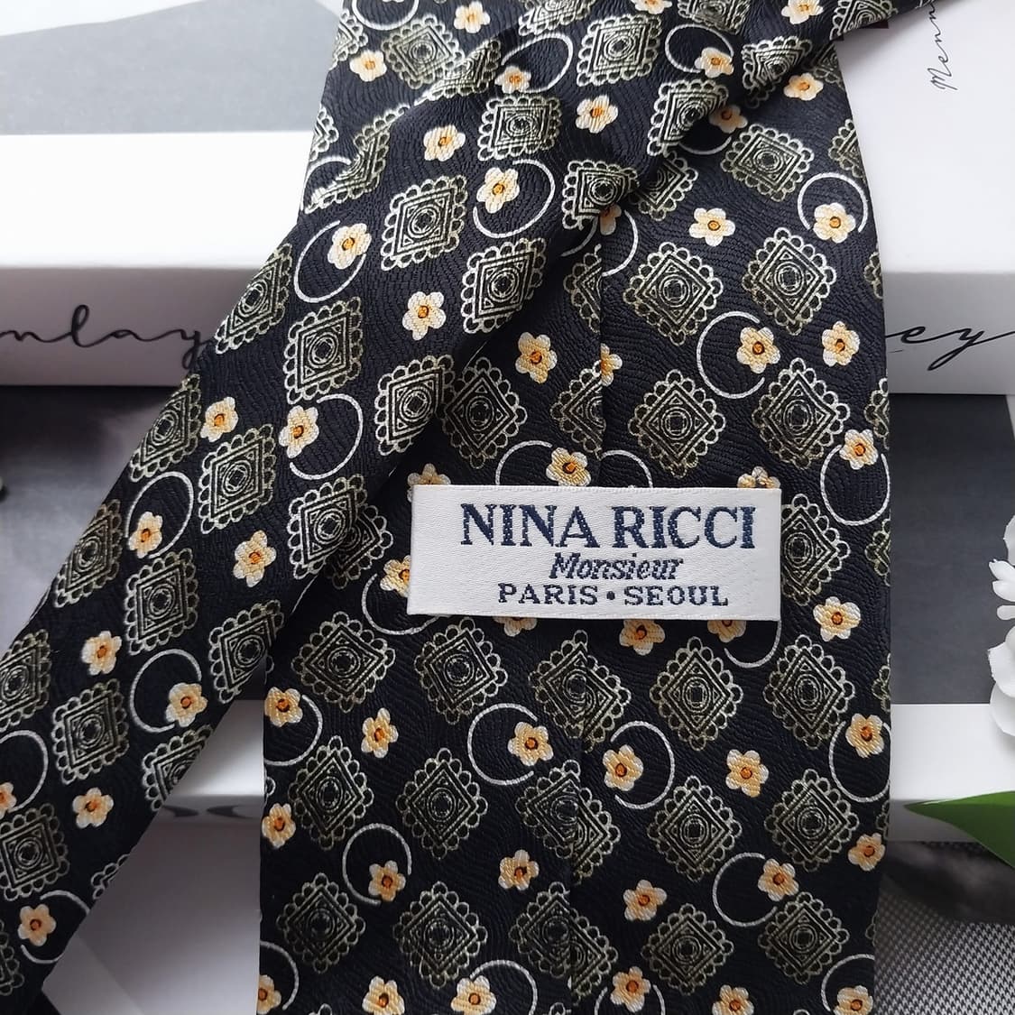 니나리치 실크 블랙 패턴 넥타이 9.9cm A+등급 K2250 상품이미지6