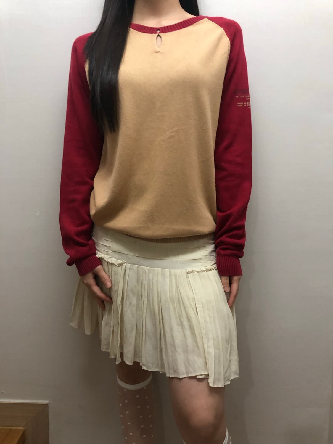 빈티지 베이지 앤 레드 니트 상품이미지4