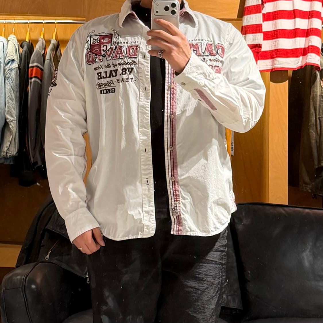 독일 캠프데이비드 화이트 스포츠 셔츠 XL y2k 상품이미지2