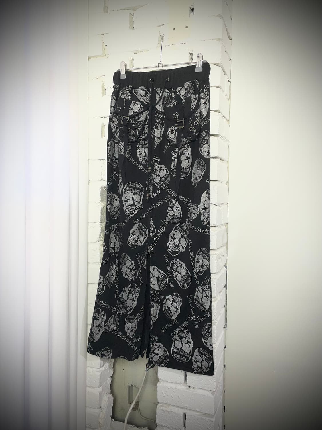 JPN 펑크 스컬 해골 레터링 블랙 롱 스커트 상품이미지1