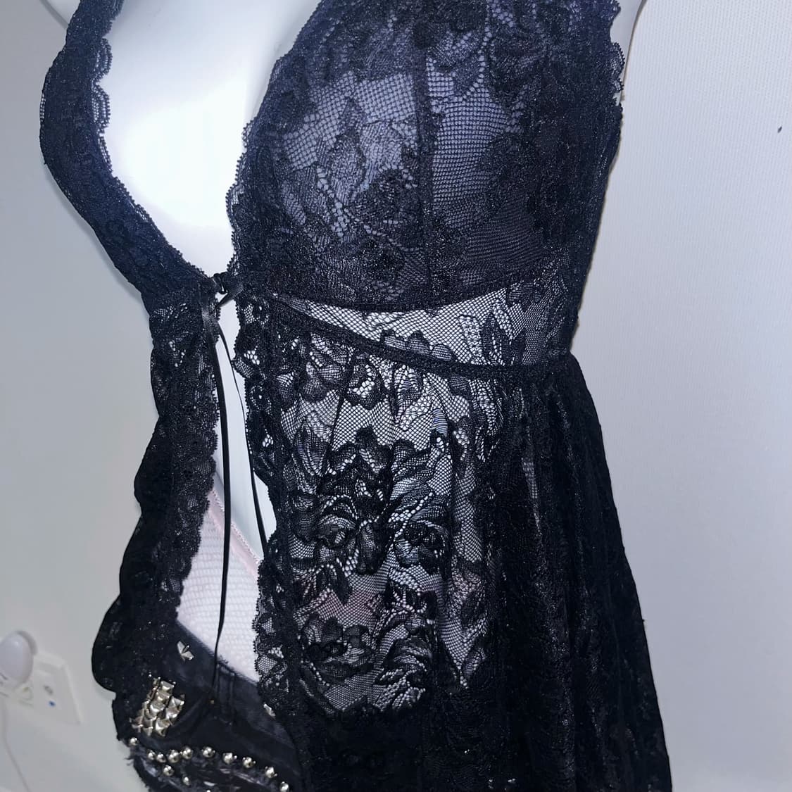 고딕 고스 히메갸루 와투케 다크엔젤 블랙 레이스 오픈 슬리브리스 상품이미지2