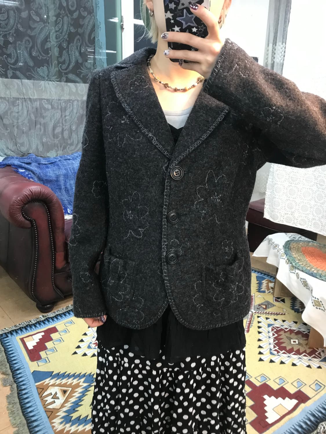 김동순 플라워자수 울 3버튼 자켓(Z985) 상품이미지1