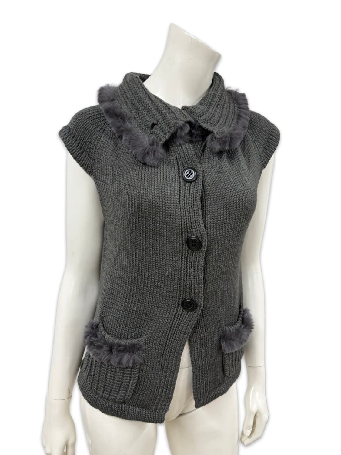 빈티지 다크 그레이 퍼 캡소매 니트 상품이미지4