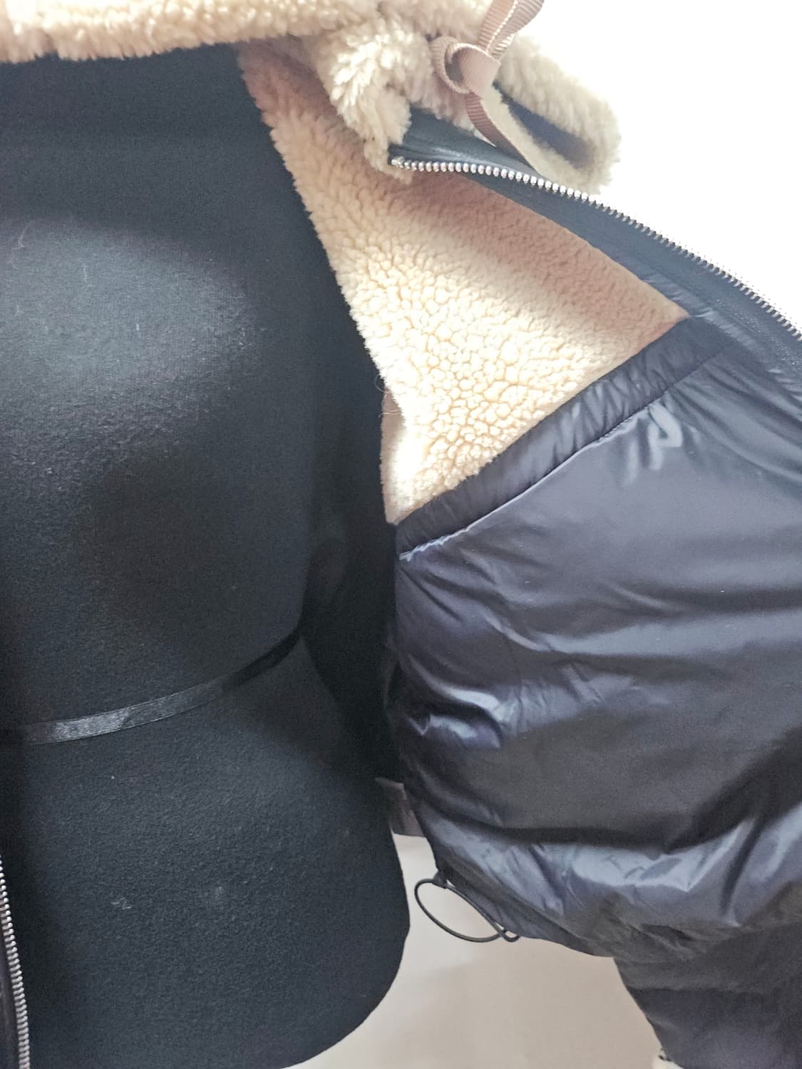 크롭기장 덕다운 블랙 퍼 후드 패딩 점퍼 L 상품이미지5