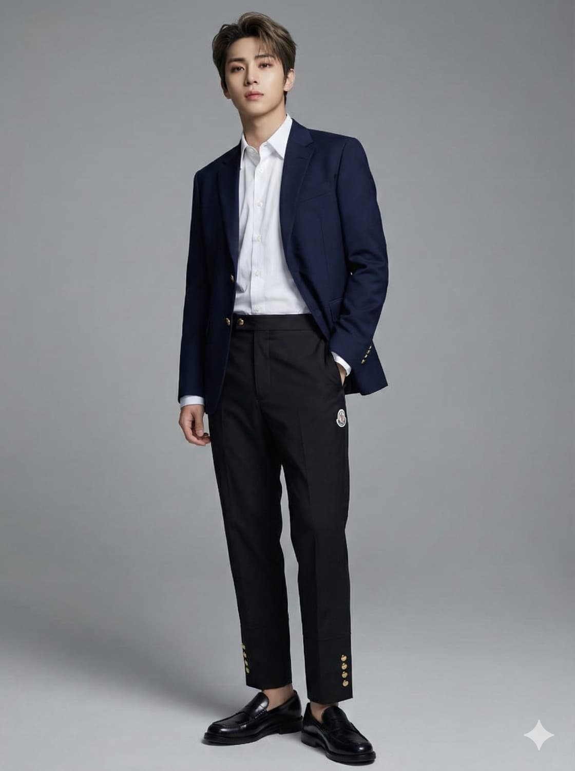 몽클레어 감마블루 금장 버튼 나일론 팬츠 상품이미지1