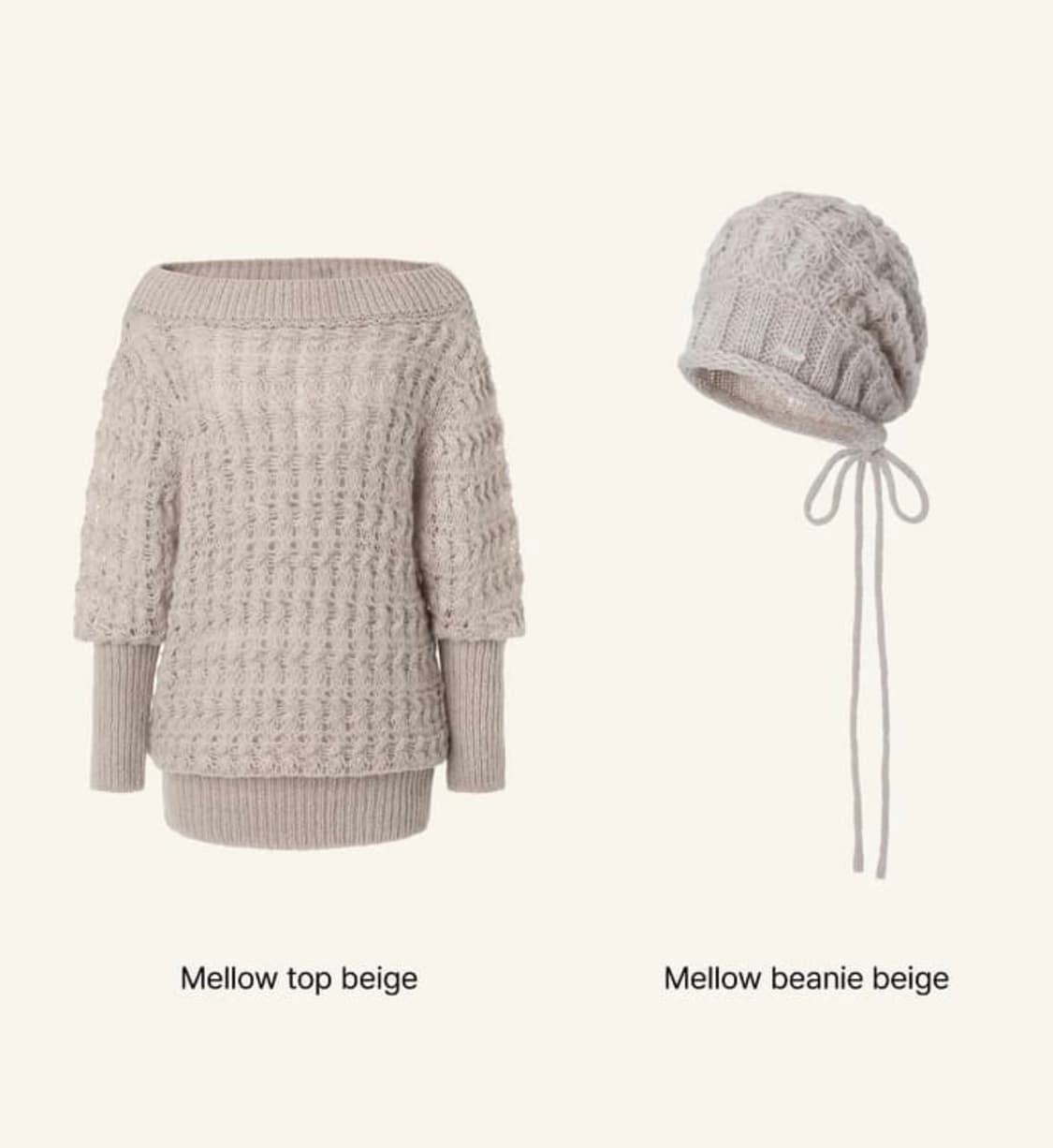 쓰리타임즈 멜로우 비니 니트 세트 판매합니다 상품이미지1