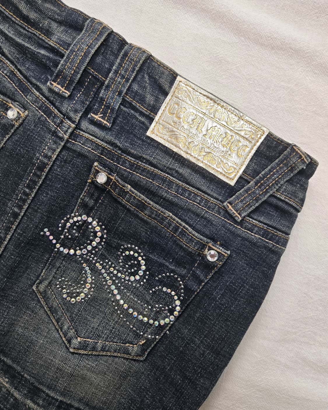 y2k 하라주쿠 라인스톤 로우라이즈 데님 스커트 상품이미지5