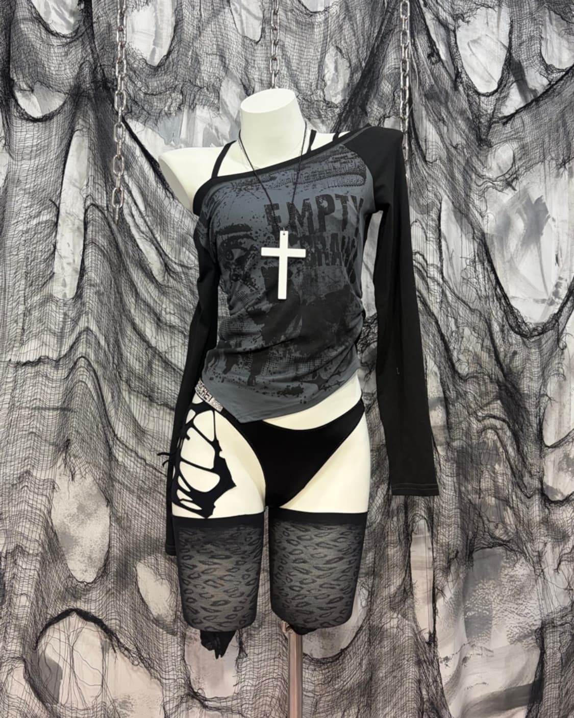 Y2K off-shoulder shirring long sleeve 상품이미지6