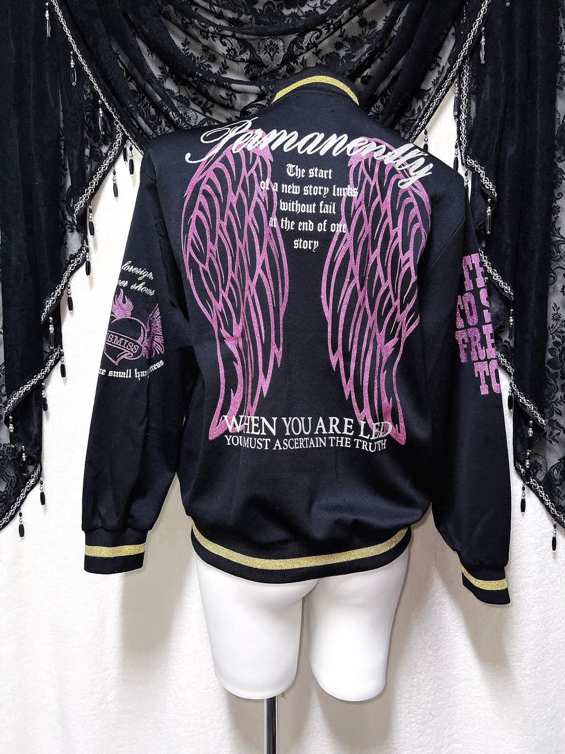 y2k 와투케 날개 윙 프린팅 글리터 저지 집업 자켓 오네갸루 펑크 핀터 상품이미지1