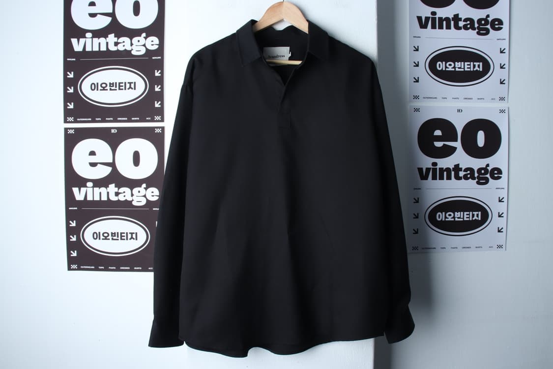 (L-XL) 어반드레스 셔츠 남방 브이넥 폴리 블랙 무지-H3H33937 상품이미지2