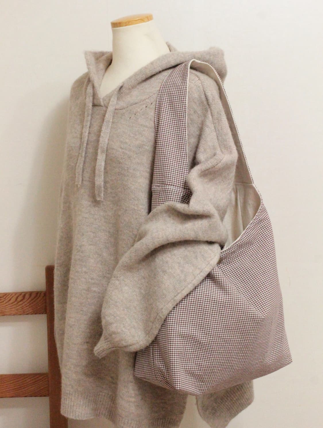 핸드메이드 브라운체크 가방 원핸들백 상품이미지2