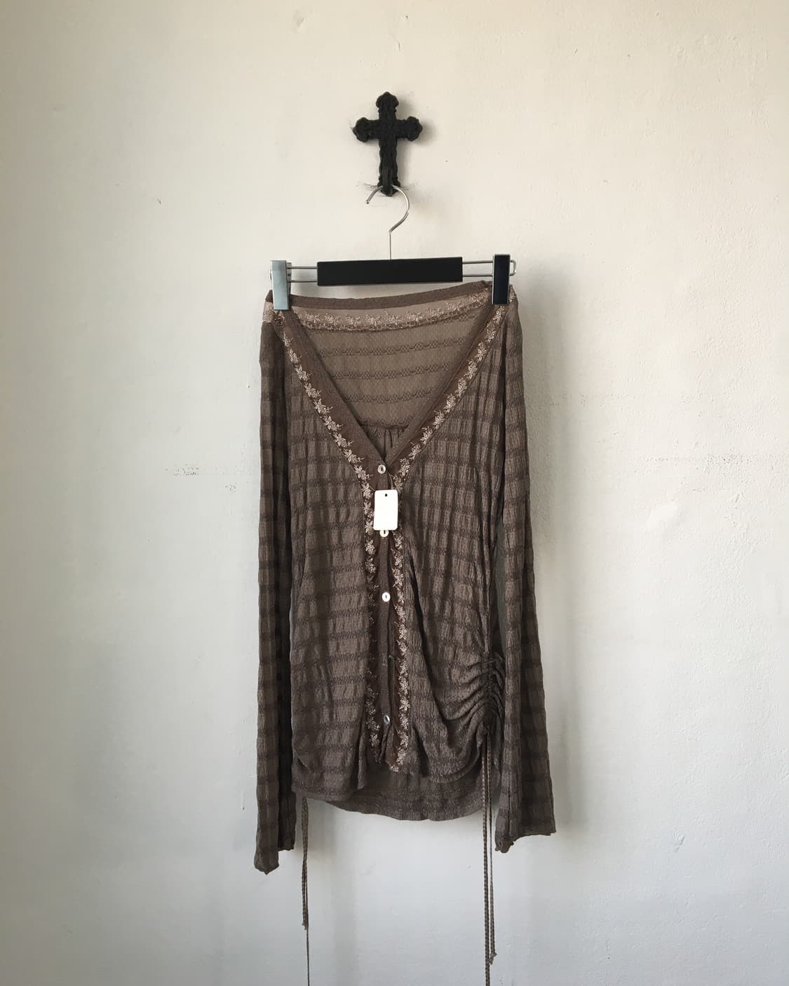 Lace trimming knit pattern cardigan 상품이미지2