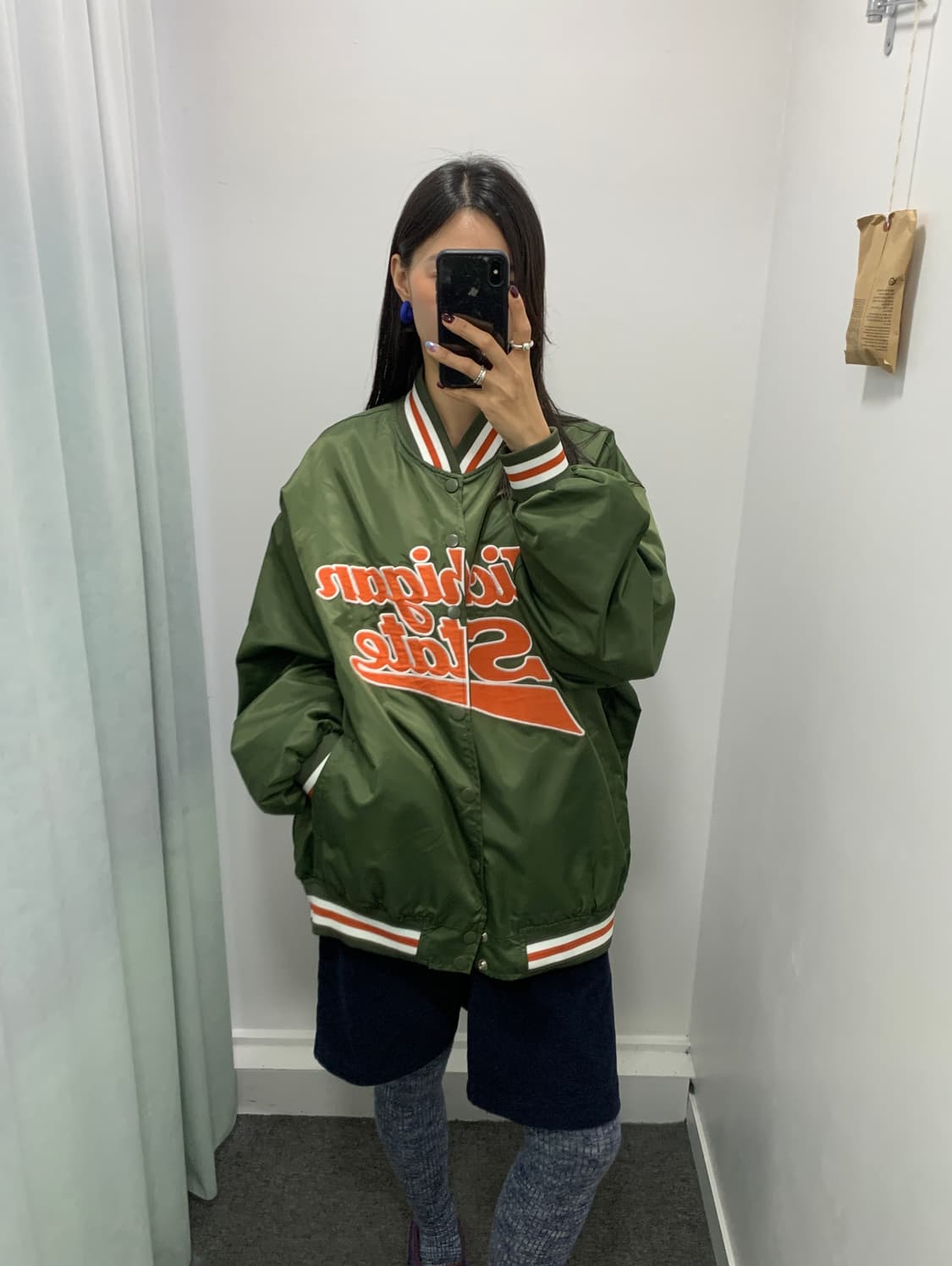 빈티지 바시티 자켓 카키 상품이미지4