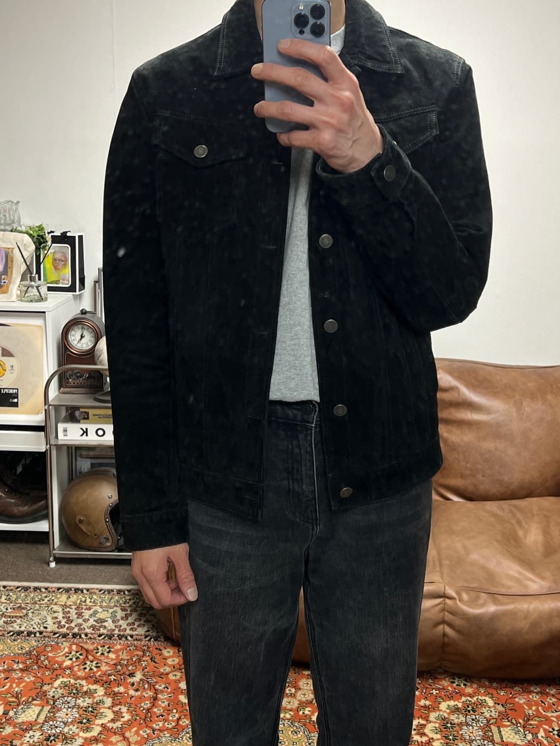 [M] ZARA MAN 자라 블랙 리얼 스웨이드 트러커 자켓 상품이미지3