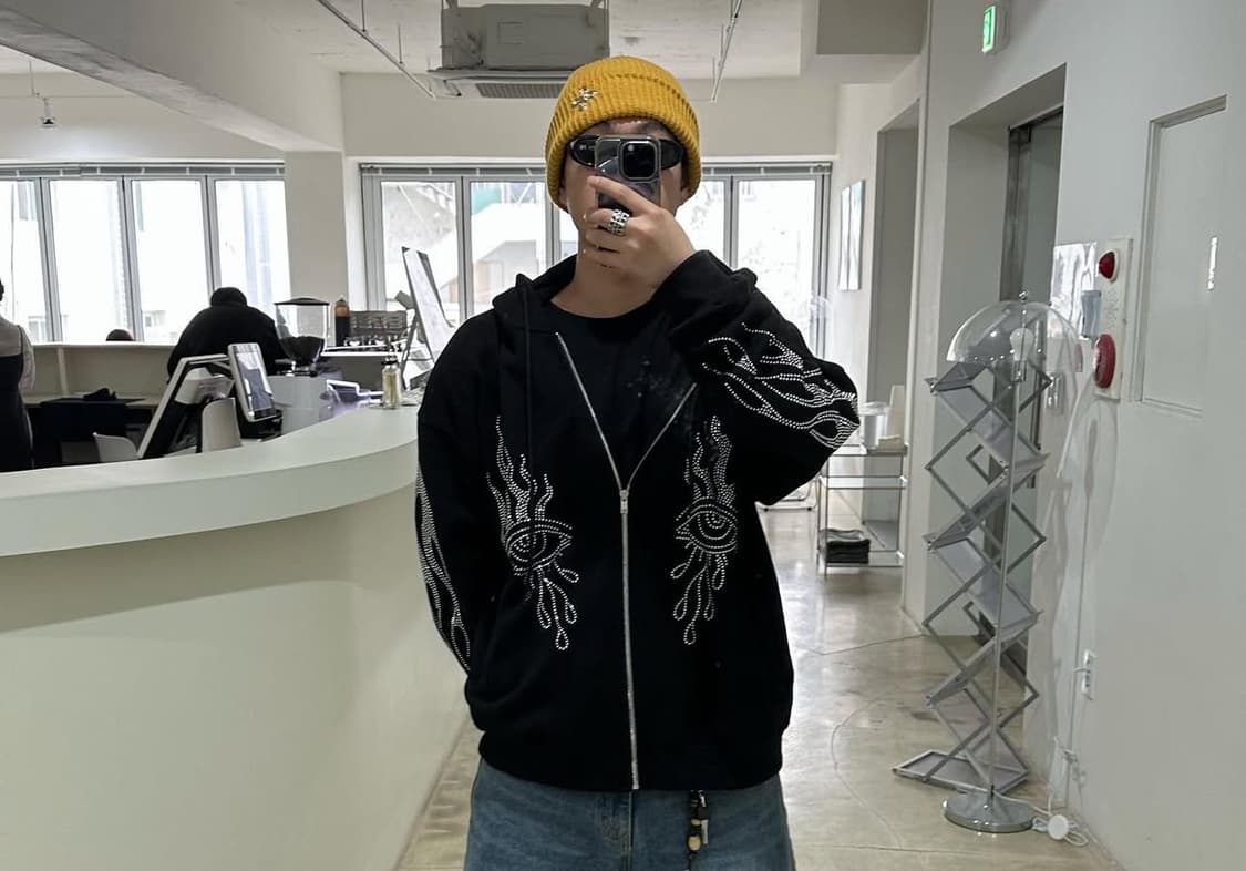 선데이오프클럽 아이즈 라인스톤 블랙 후드집업 XL 상품이미지5