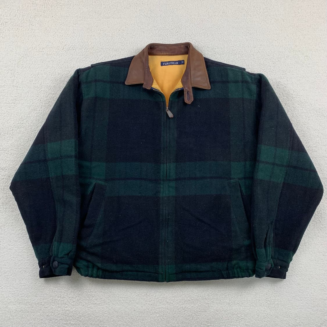 90‘s 노티카 레더카라 블랙워치 체크 울 블루종 자켓 상품이미지1