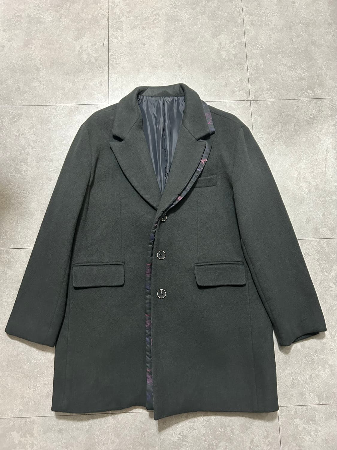 까이에 다크카키 울 싱글 코트   115 size   상품이미지1