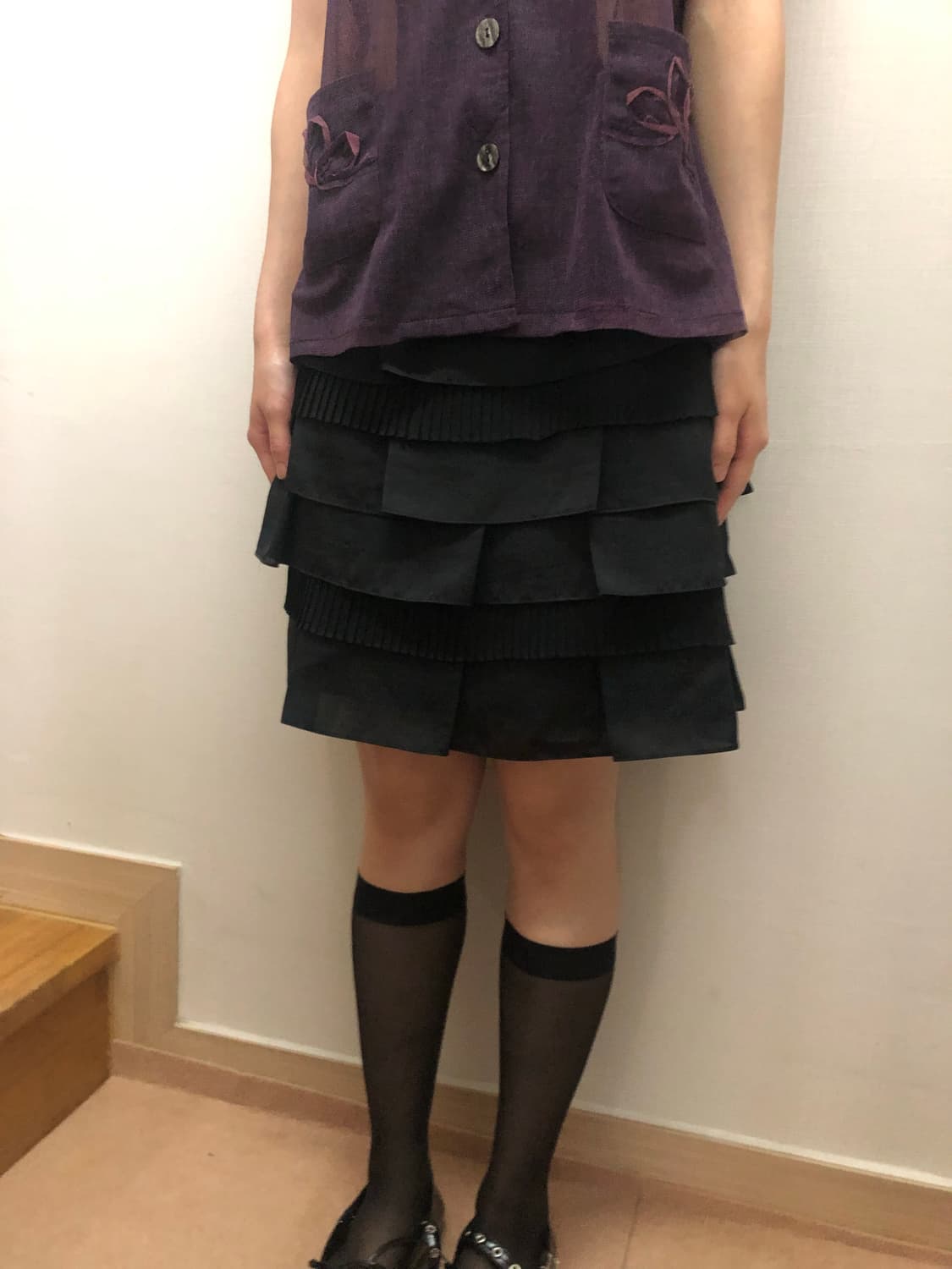빈티지 블랙 프릴 미디 스커트 상품이미지6