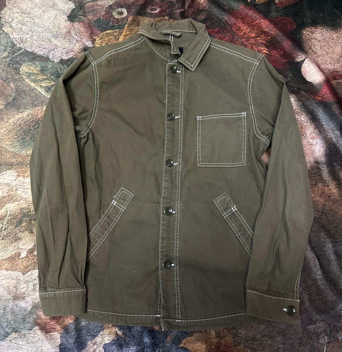 자라 빈티지 화이트 스티치 카키셔츠자켓 M 상품이미지1