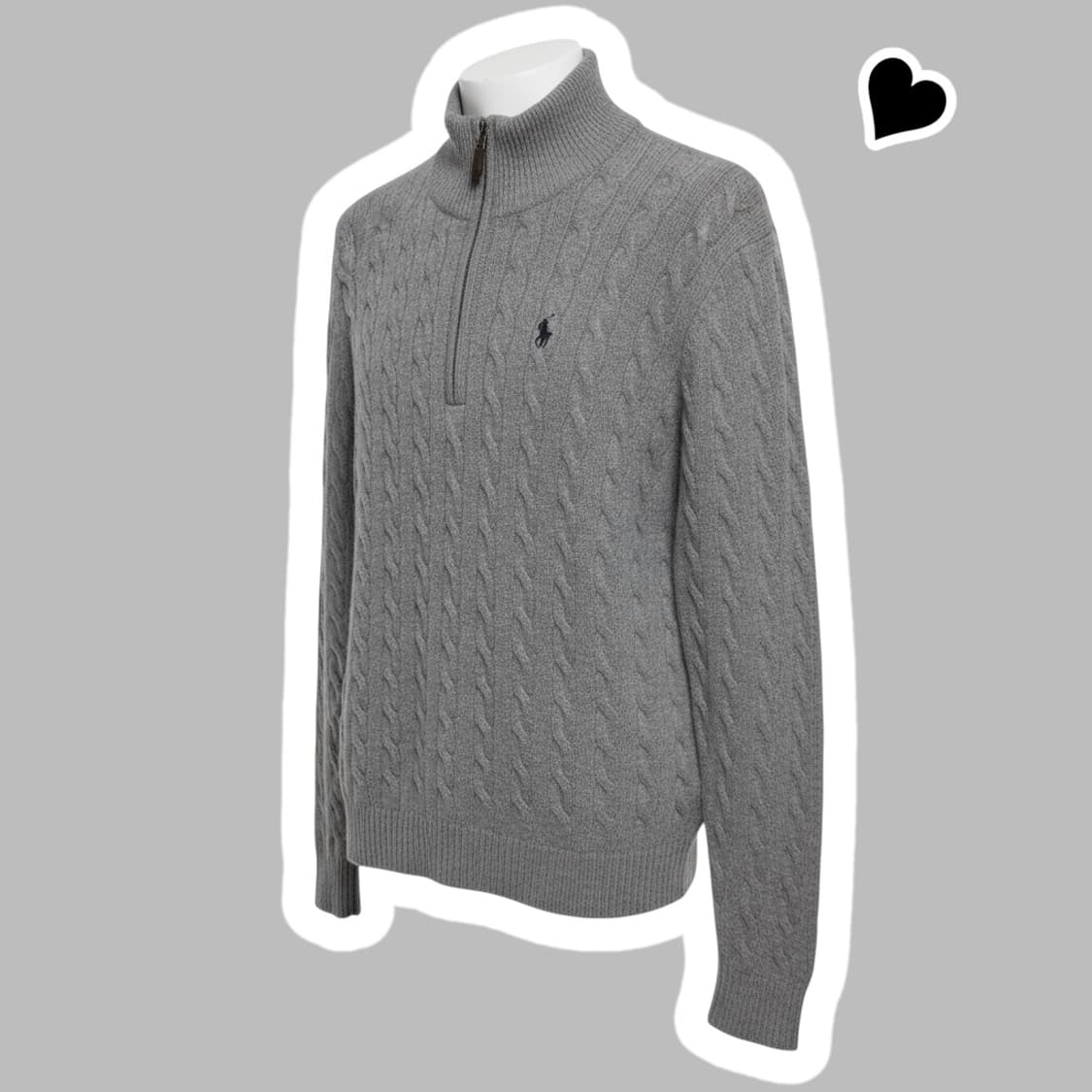 신형 qr라벨 폴로 랄프로렌 라이트그레이 캐시미어 꽈배기 반집업니트 상품이미지1