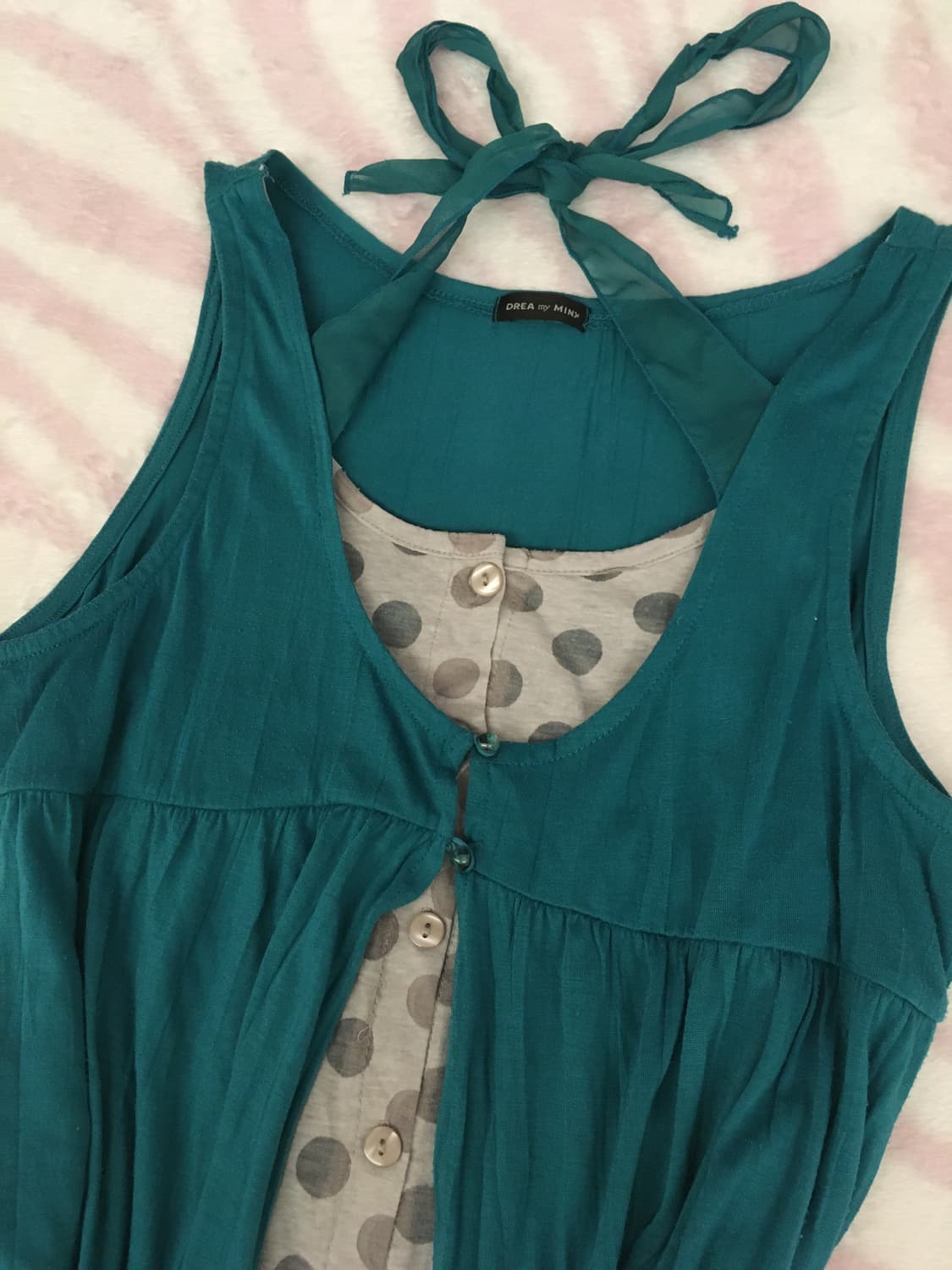 여름 청록 도트 모리걸 레이어드 민소매 단추 탑 헤이세이 상품이미지3