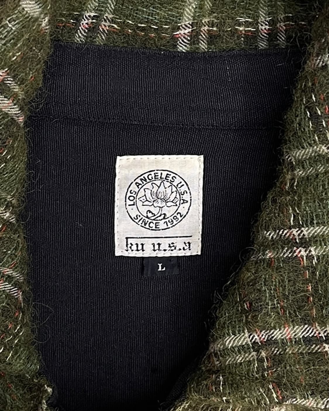 빈티지 우드 버튼 체크 울 자켓 상품이미지9