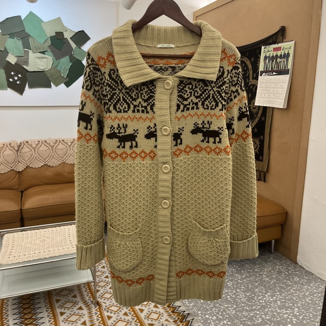 빈티지 코지 모리걸 노르딕 오트밀 버튼 롱 가디건 LL C10877 상품이미지3