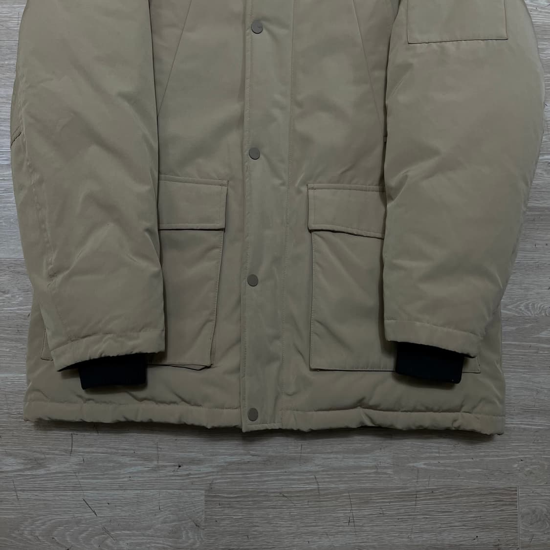 테이트 덕다운 패치 라쿤퍼 후드 야상패딩 점퍼 [베이지] L/100 상품이미지3