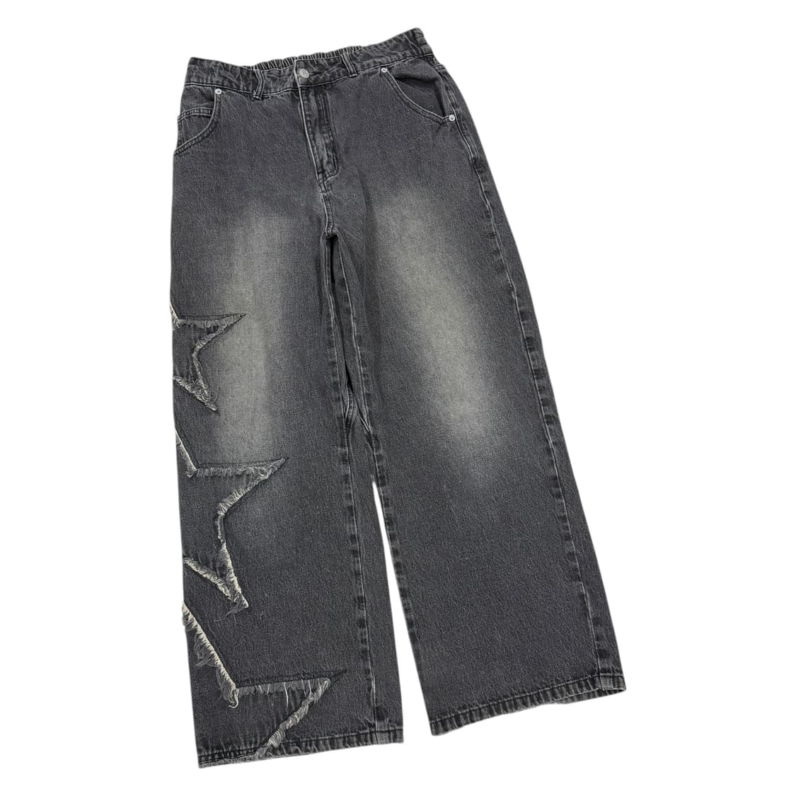 엑스톤즈 별 스타 데미지 빈티지 워싱 데님 팬츠 블랙 L 상품이미지2