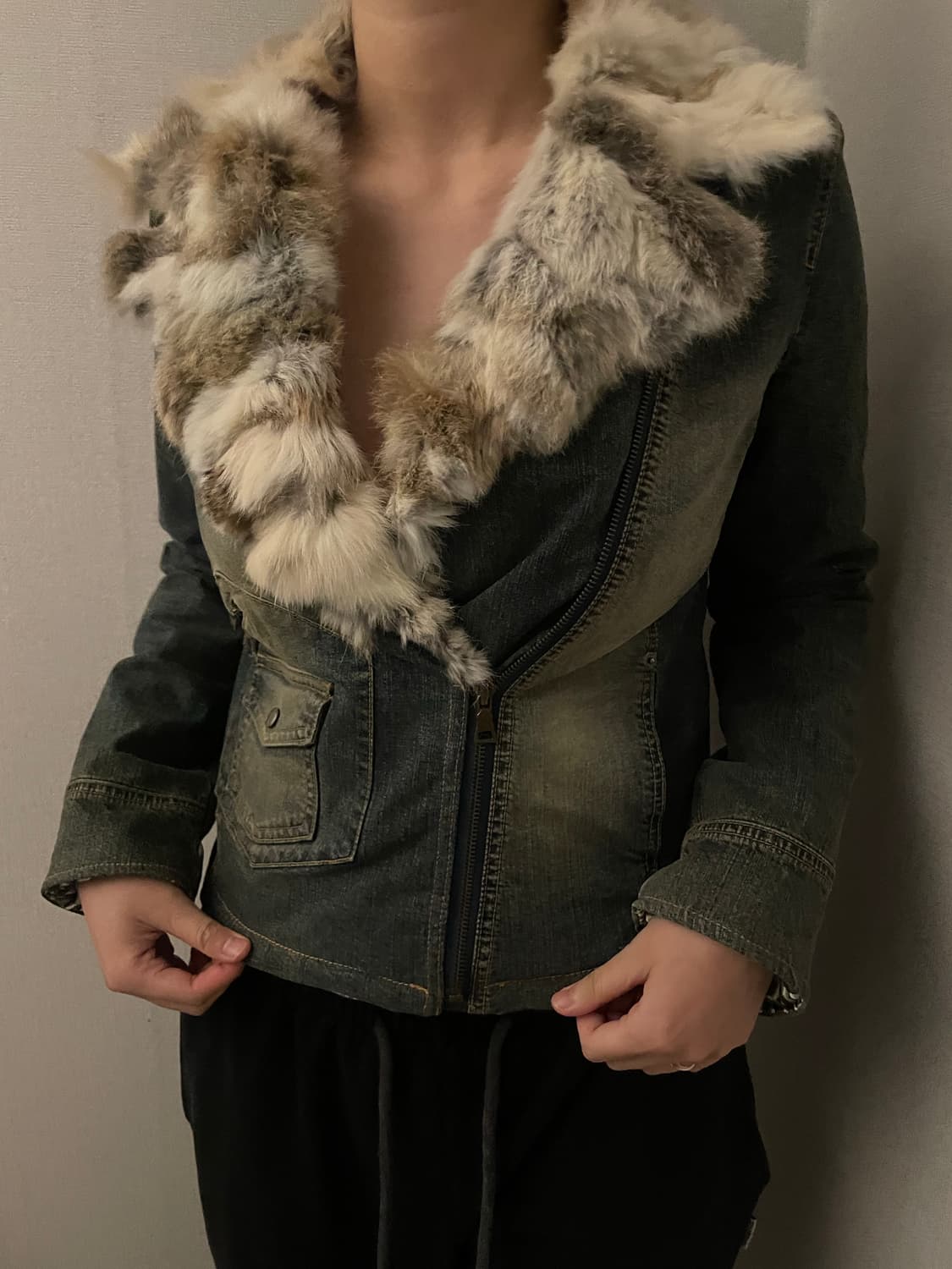 Leopard denim fur jacket 상품이미지3