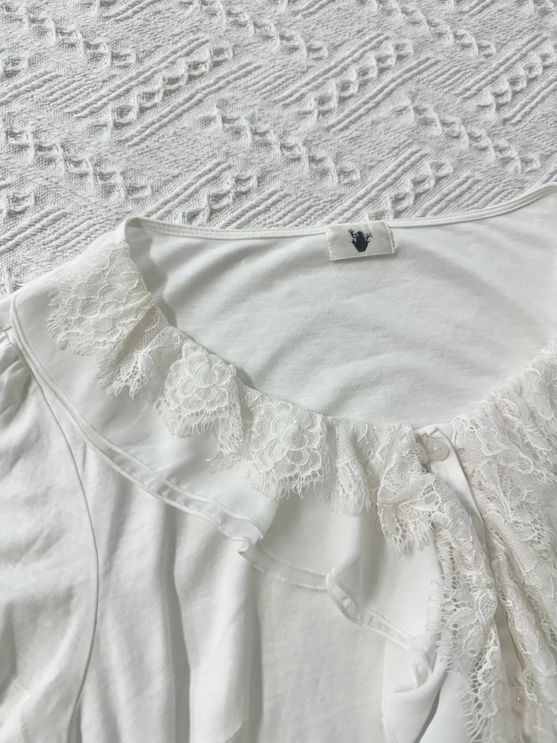 레이스 러플 버튼 넥 탑 상품이미지6