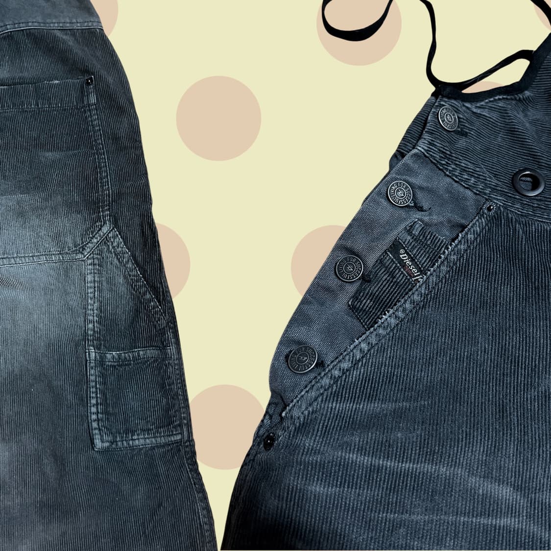 빈티지 디젤 흑청 코듀로이 와이드 오버롤 팬츠 상품이미지6