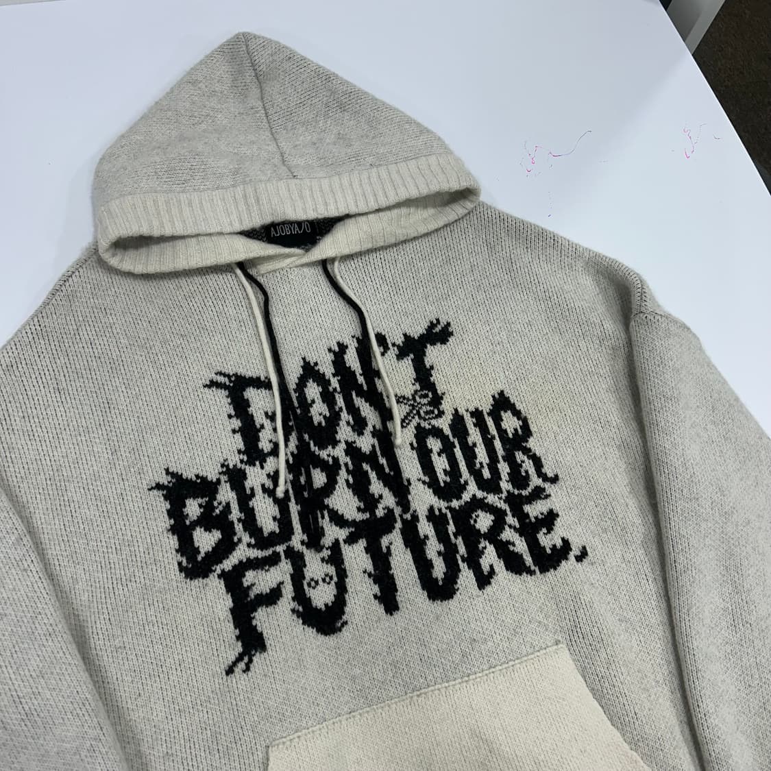 Ajobyajo 아조바이아조 블랙아이보리 니트후드티 상품이미지4